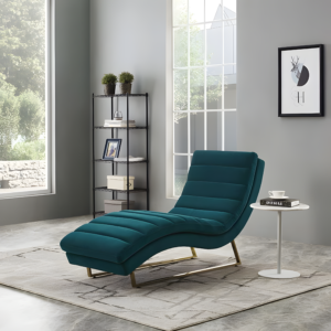 Modern curved teal/blue velvet chaise