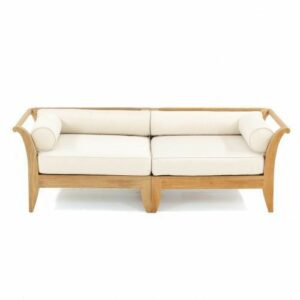 Modern wooden sofa with cream cushions