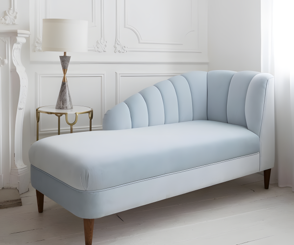 Light blue/upholstered curved chaise