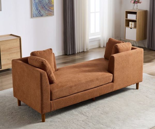 Hrinhom 78-in Casual CARAMEL Chenille 2 -seater Sofa Walnut in Orange _ HC-W6105-CARAMEL